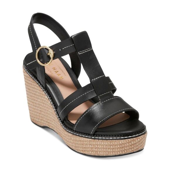 COLE HAAN Shoes - COLE HAAN Womens Black 1-1/2" Platform Cloudfeel Wedge Espadrille Shoes 11 B